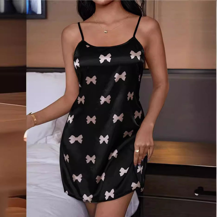 Damen Schlafkleid mit zarten Trägern und modischem Motiv Drune