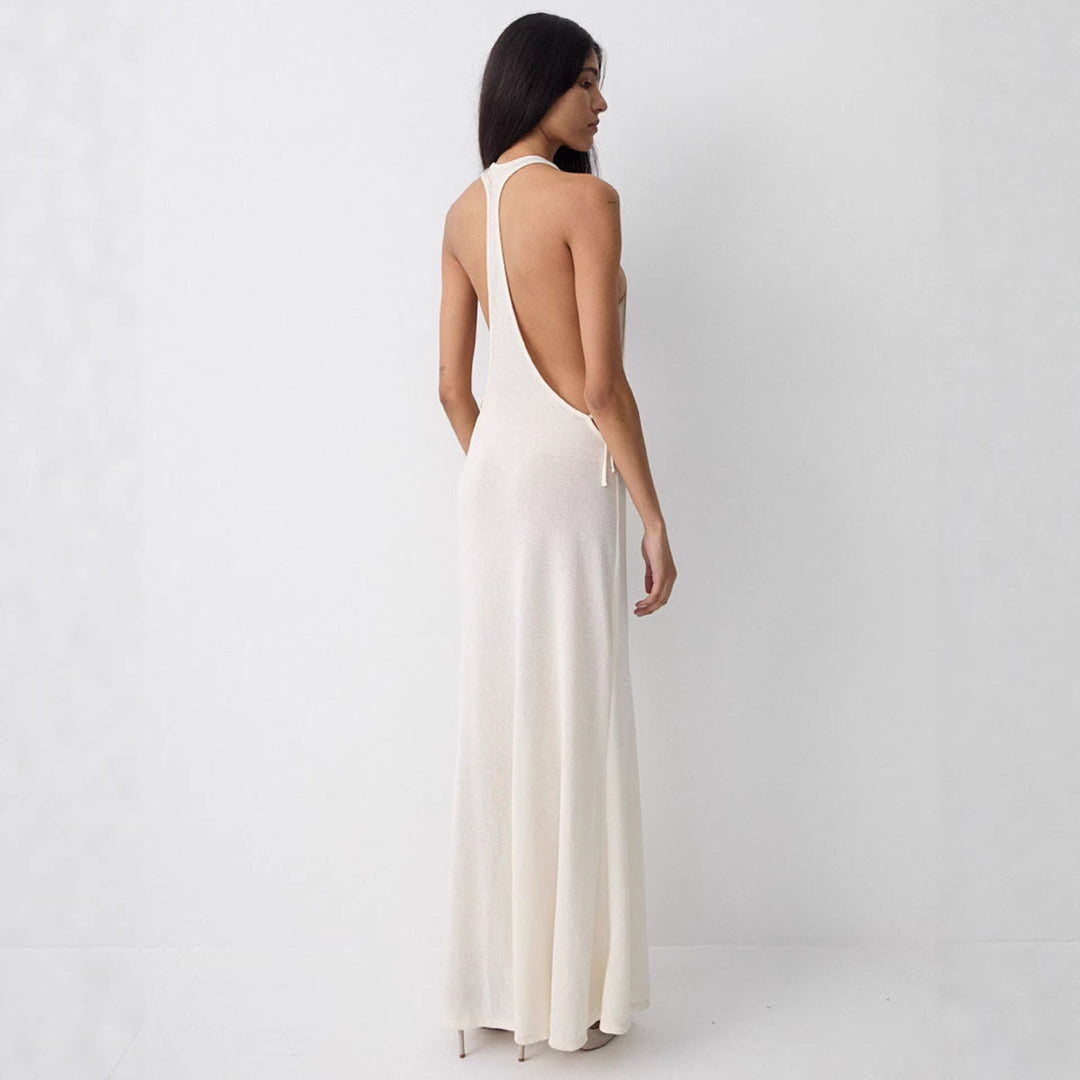 Damen Lange Seidenkleid mit kreativem Ausschnitt und eleganten Schleifendetails Drune