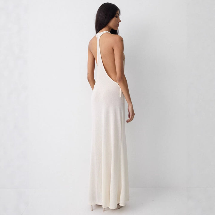 Damen Lange Seidenkleid mit kreativem Ausschnitt und eleganten Schleifendetails Drune