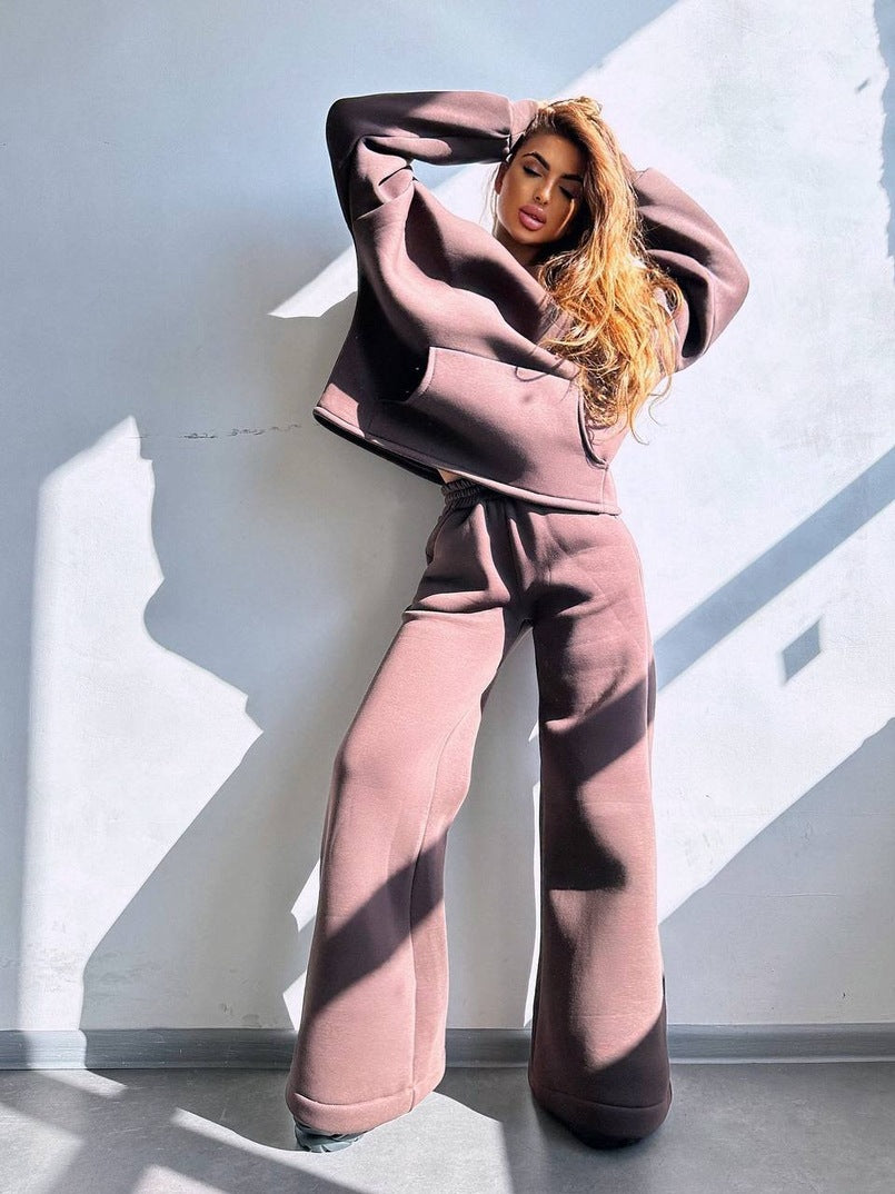 Damen lässiger Kapuzenpullover und weite Hose Set Drune