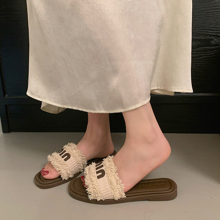 Damen bequeme Slide-Sandalen mit modischem Textiloberteil und stylischen Riemen Drune