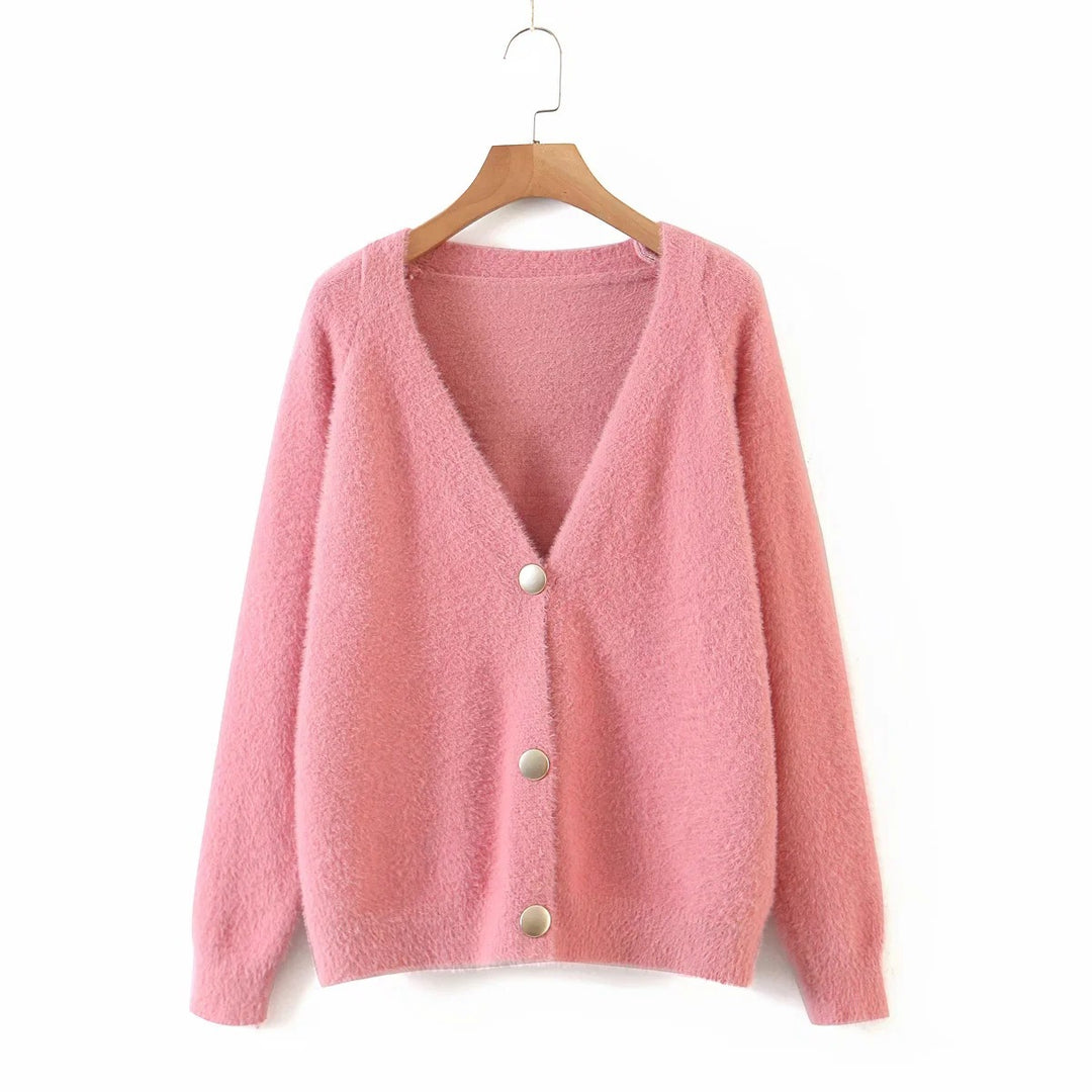 Damen kuschelige Strickjacke mit großen Knöpfen und oversize Passform Drune