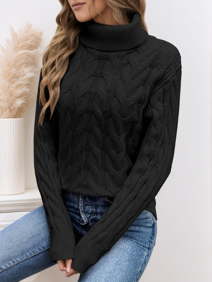 Damen Rollkragenpullover mit strukturiertem Zopfmuster Drune