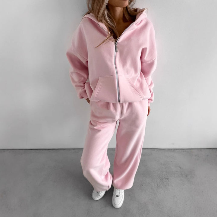 Damen Bequemes Zweiteiliges Fleece-Outfit mit Kapuze Drune