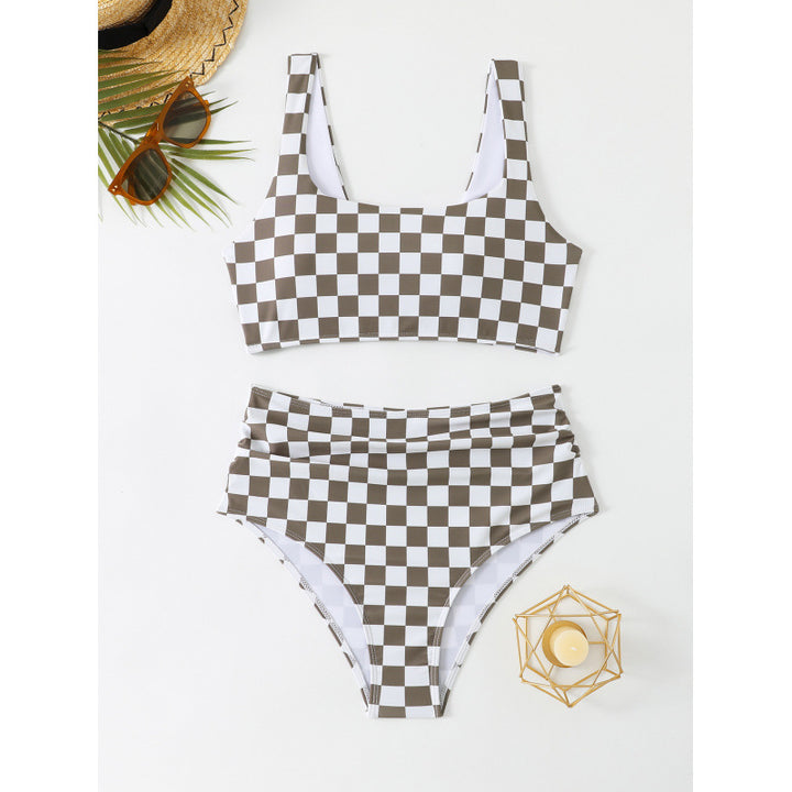 Damen Bikini-Set mit modischem Karomuster und hohem Taillenschnitt Drune