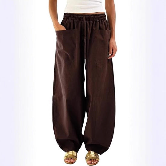 Damen weite Freizeithose mit elastischem Bund und praktischen Taschen Drune