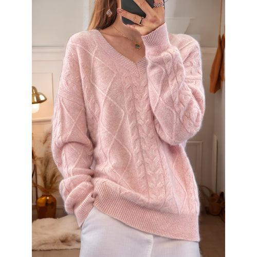 Damen Eleganter Strickpullover mit detailliertem Zopfmuster Drune
