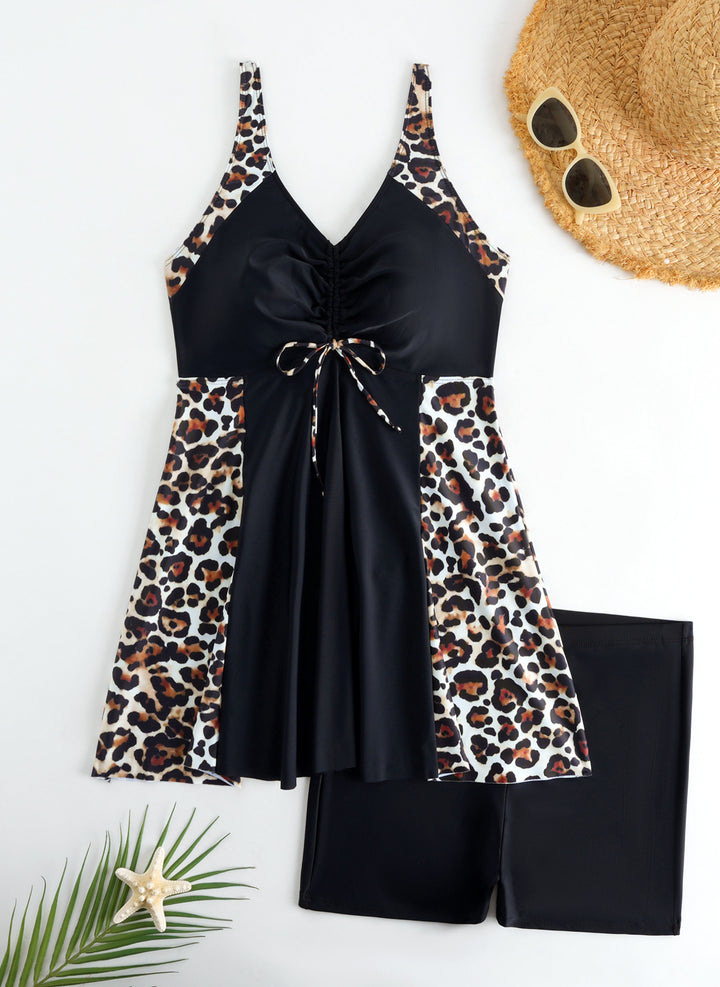 Damen Strandkleid Badeanzug mit elegantem Leopardenmuster Drune