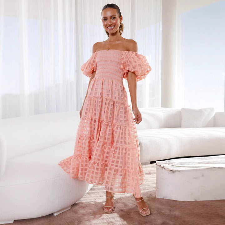 Drune | Damenkleid mit Einem Hals Lanternenärmel Lagennähte Kleid
