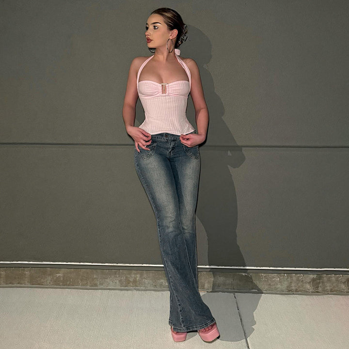 Damen Flared Jeans im klassischen Schnitt mit dekorativen Taschen Drune