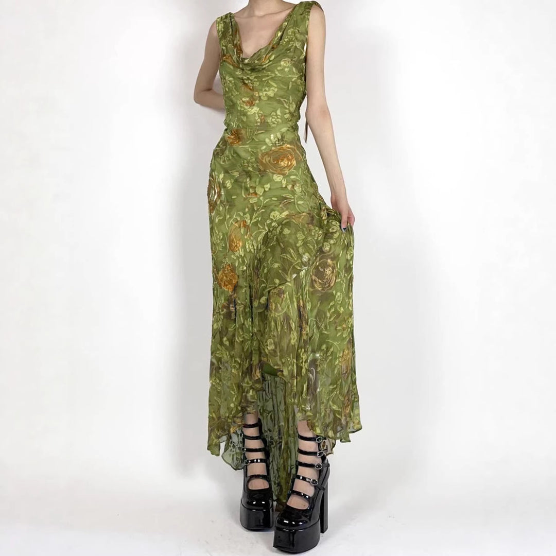 Damen Maxikleid mit asymmetrischem Saum und floralem Design Drune