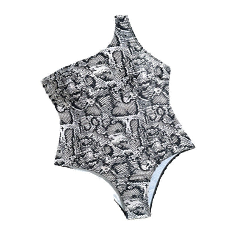 Damen Einteiliger Badeanzug mit asymmetrischem Design und schickem Schlangenmotiv Drune