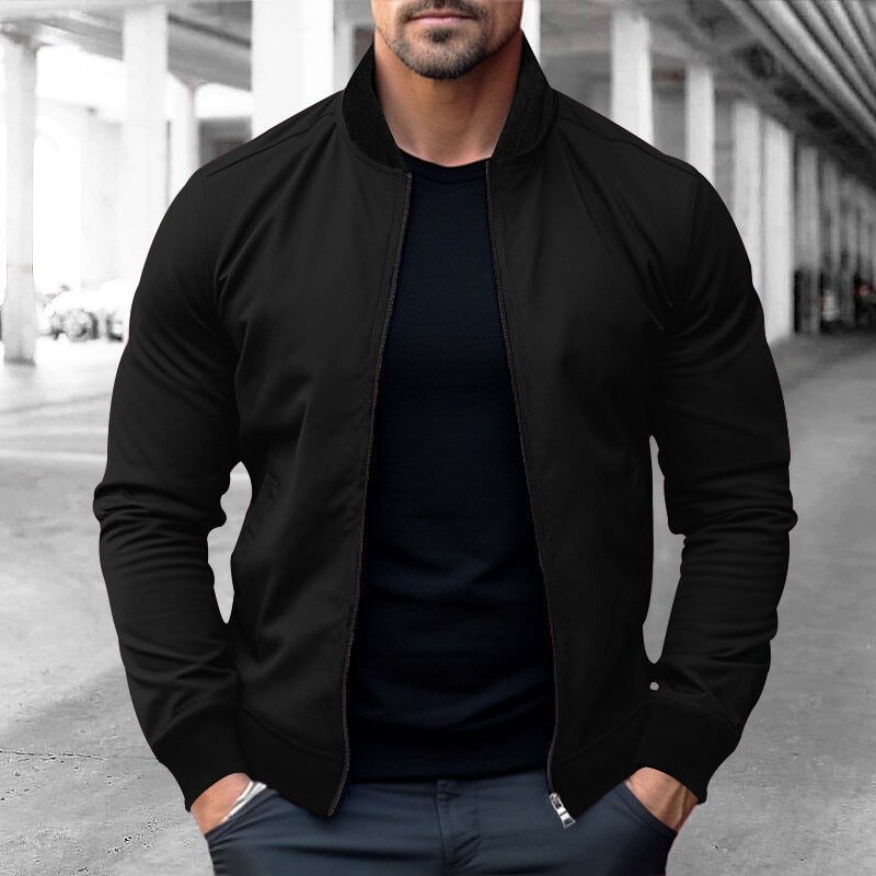Herren nan sportlich-elegante Sweatjacke im Bomberstil mit Kontrastkragen und Zwei-Wege-Reißverschluss Drune