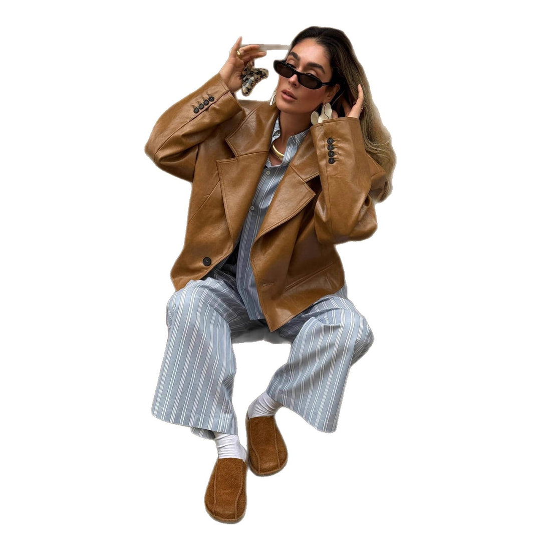 Damen kurze Lederjacke im stilvollen Blazer-Look Drune