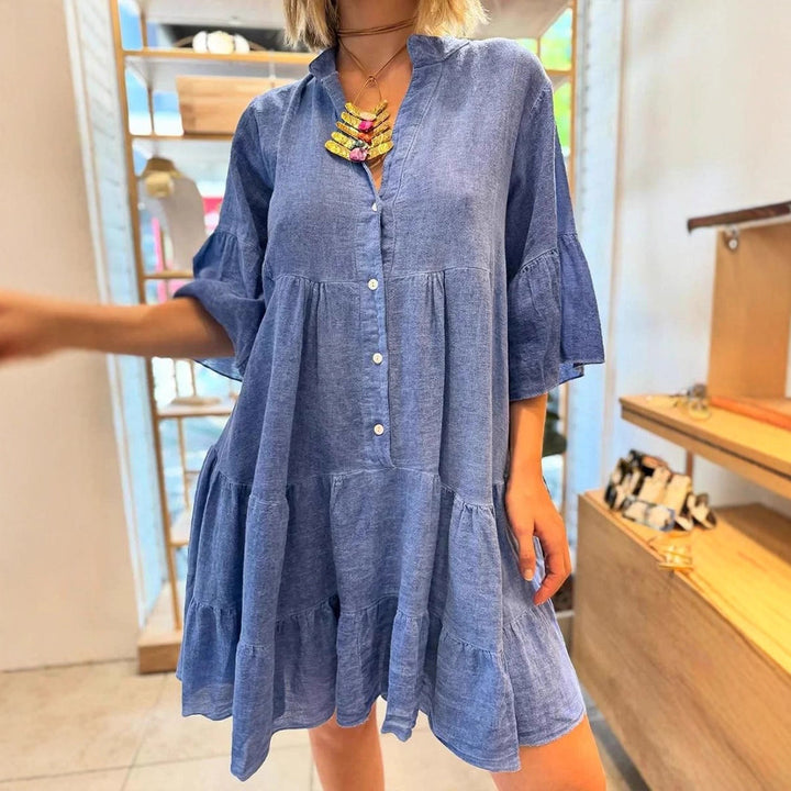 Damen Hemdblusenkleid mit voluminösen Rüschendetails Drune