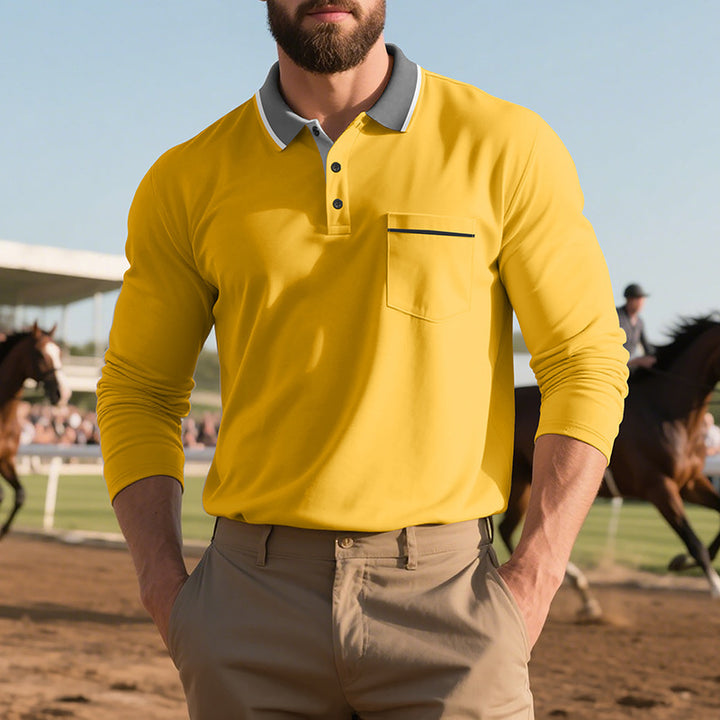Herren Langarm-Polohemd mit modischem Kragen und praktischer Brusttasche Drune