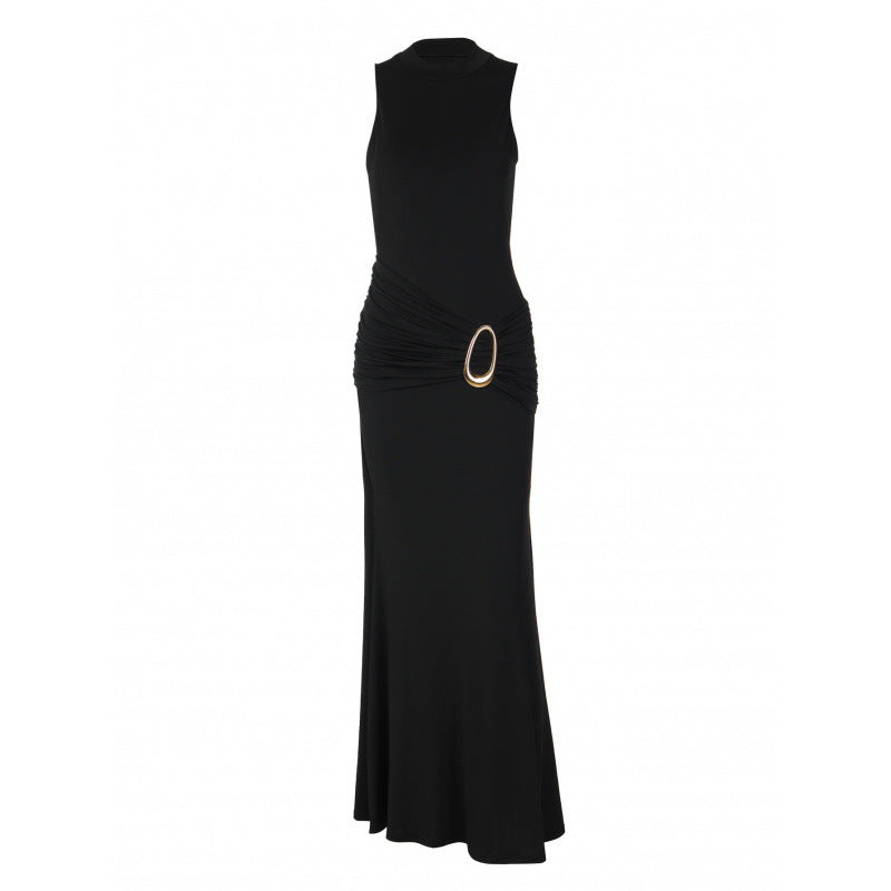 Damen Elegantes Maxikleid mit figurbetonendem Schnitt und dekorativem Taillengürtel Drune
