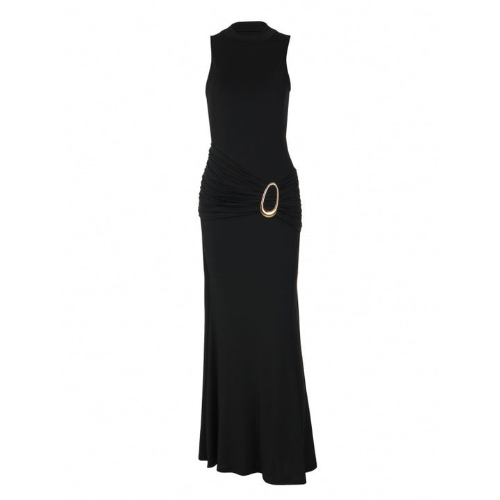 Damen Elegantes Maxikleid mit figurbetonendem Schnitt und dekorativem Taillengürtel Drune