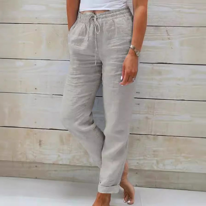 Damen nan lässige Leinenhose mit elastischem Bund und Kordelzug Drune