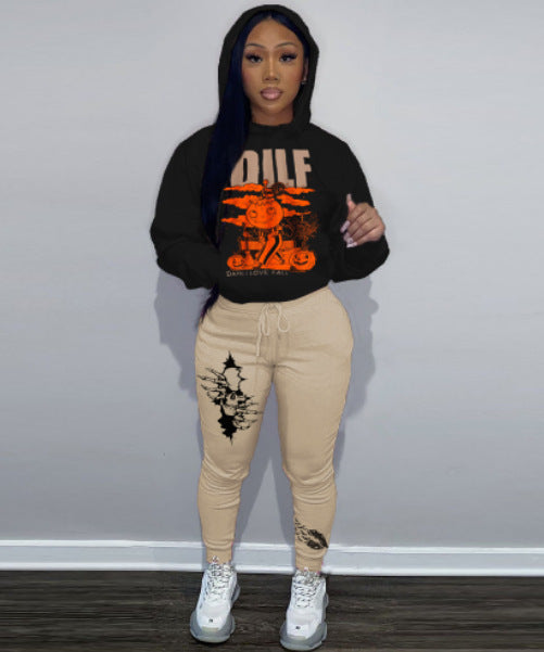 Damen Hoodie mit einzigartigem Druck und sportlicher Jogginghose Drune