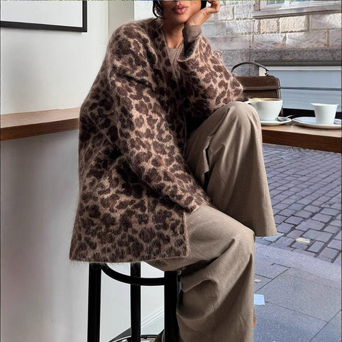 Damen kuschelige Leopardenjacke aus hochwertigem Material Drune