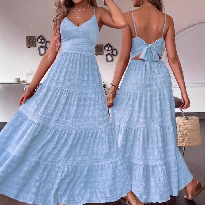 Damen Maxikleid mit schwingendem Rock und zarten Spaghettiträgern Drune