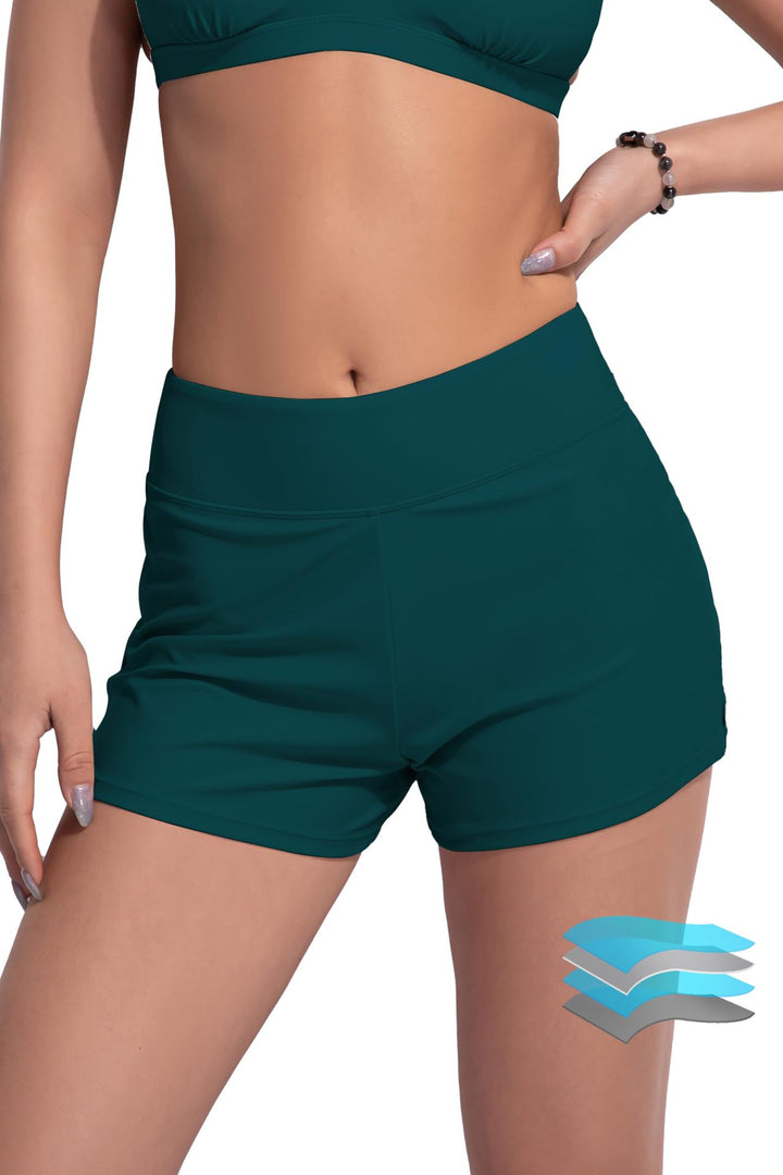 Damen Hochgeschnittene Sport-Badeshorts mit elastischem Bund Drune