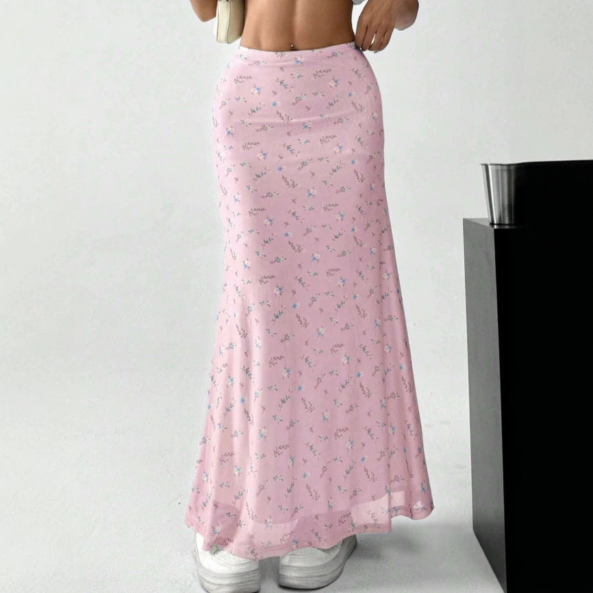 Damen Maxirock mit floralem Print und eleganter Transparenz Drune