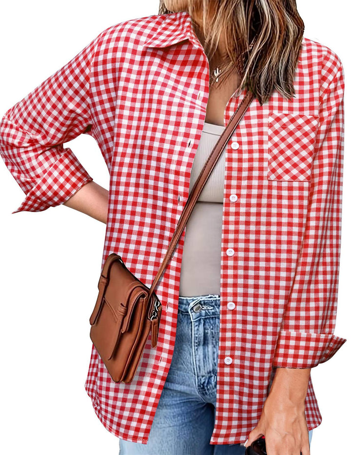 Femme Button-Up Gingham Check Shirt Drune