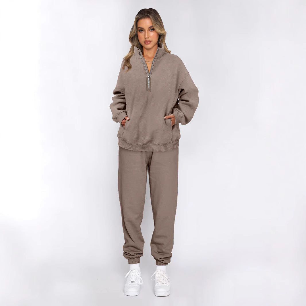 Damen sportliches Freizeit-Set mit hohem Kragen und praktischen Taschen Drune