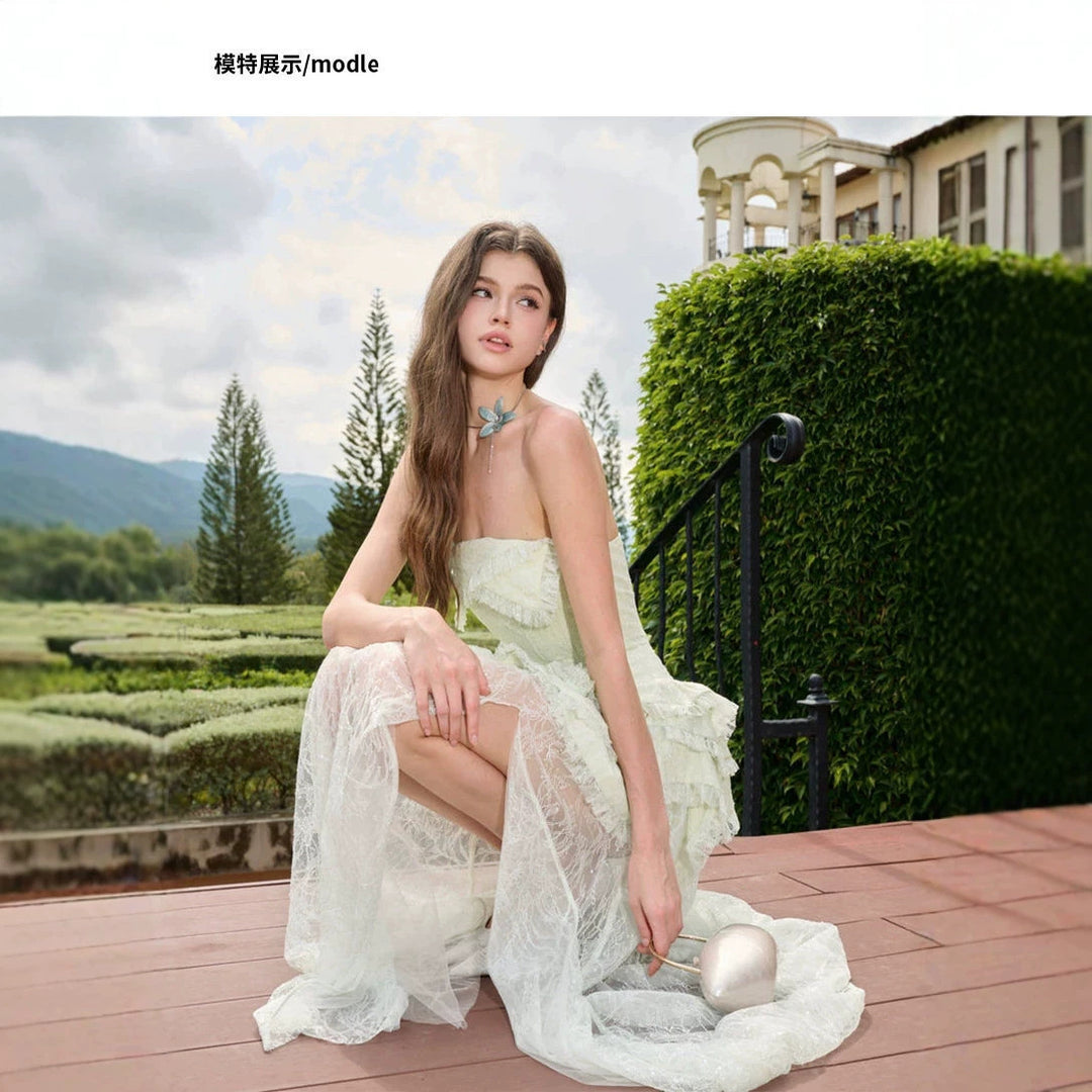 Damen Elegantes und luftiges Abendkleid mit Rüschendetails und transparentem Rock Drune