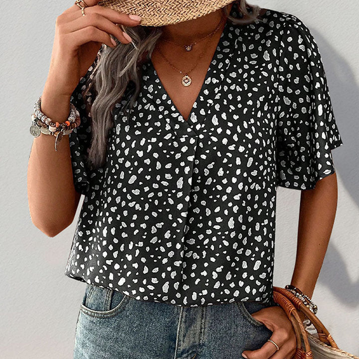 Damen V-Ausschnitt T-Shirt mit Leopardenmuster und fließendem Schnitt Drune
