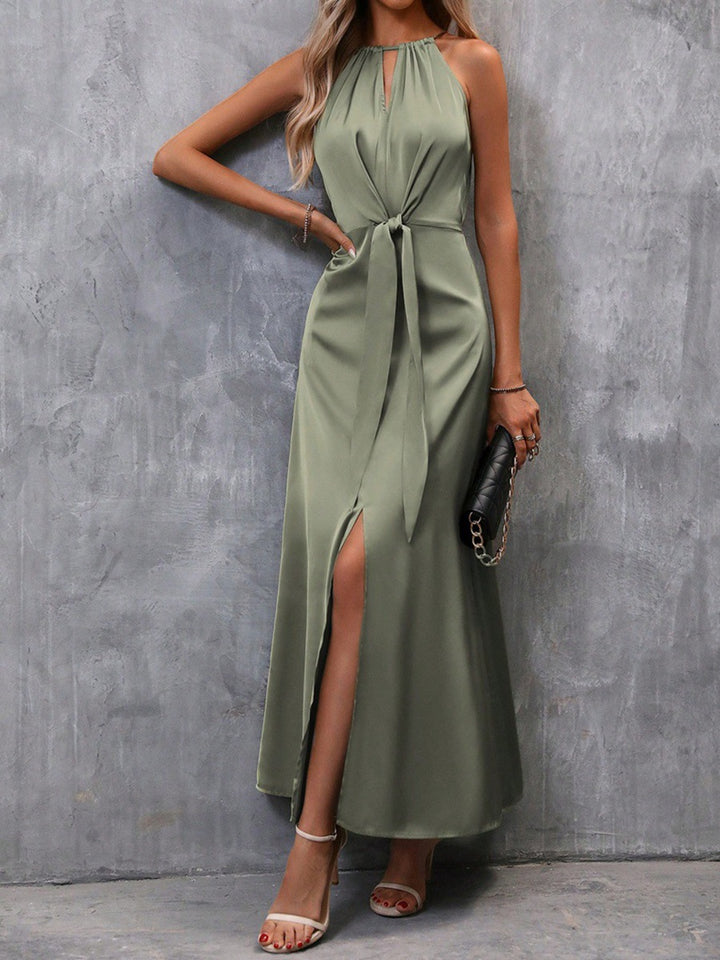 Damen Maxikleid mit elegantem Schlitz und bindbarem Oberteil Drune