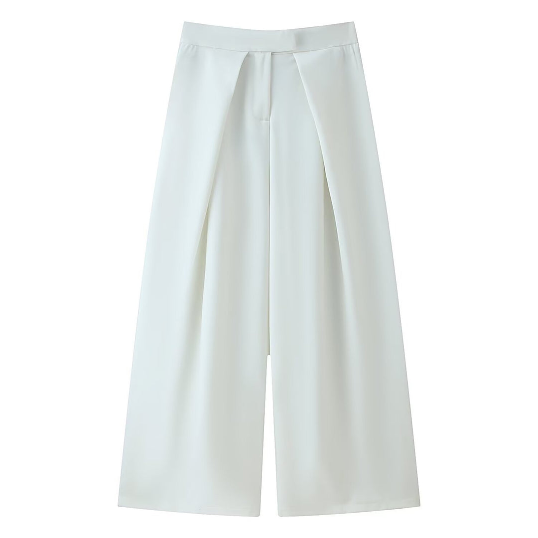 Damen weit geschnittene Culotte-Hose mit eleganten Falten und hohem Bund Drune