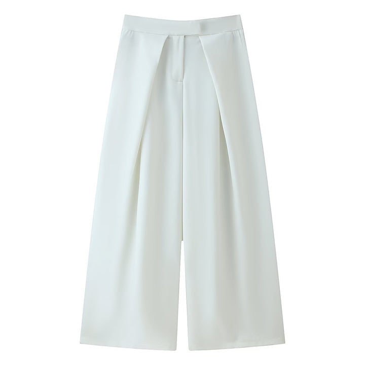 Damen weit geschnittene Culotte-Hose mit eleganten Falten und hohem Bund Drune