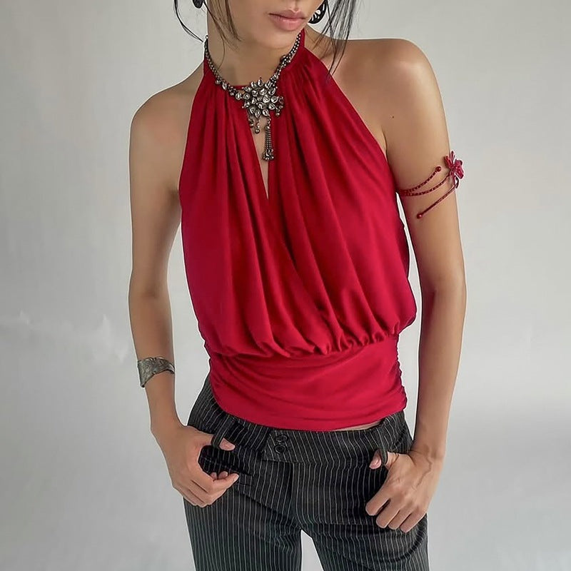 Damen Elegantes Spaghetti-Trägertop mit raffiniertem Faltenwurf Drune