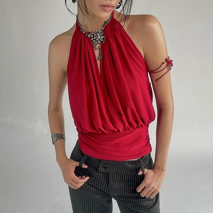 Damen Elegantes Spaghetti-Trägertop mit raffiniertem Faltenwurf Drune