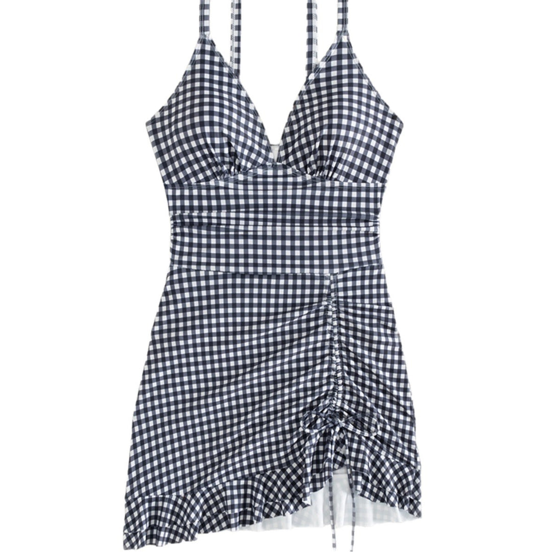Damen Strandkleid mit modischen Raffungselementen und femininem V-Ausschnitt Drune