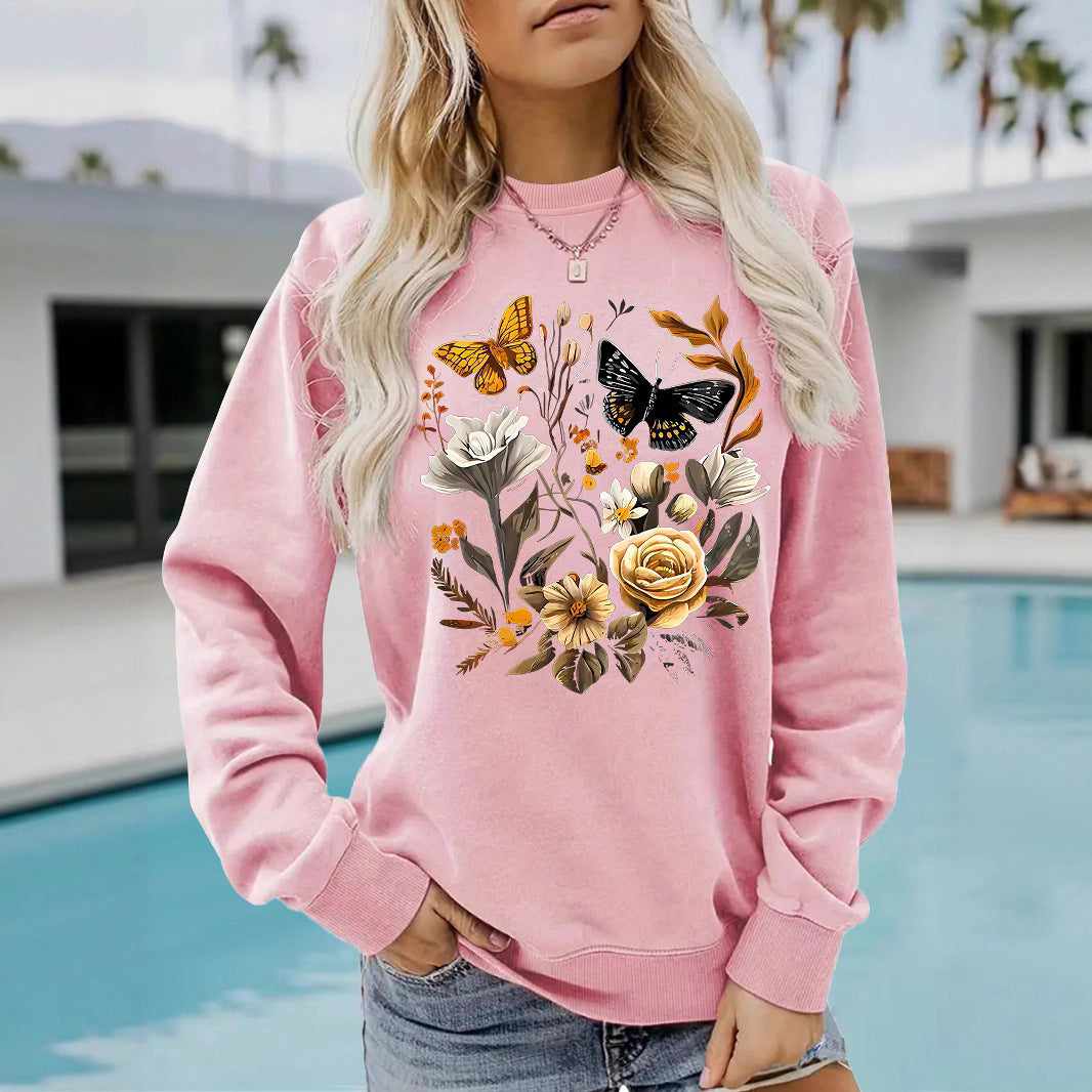Damen Sweatshirt mit floralem Druck und lässiger Passform Drune