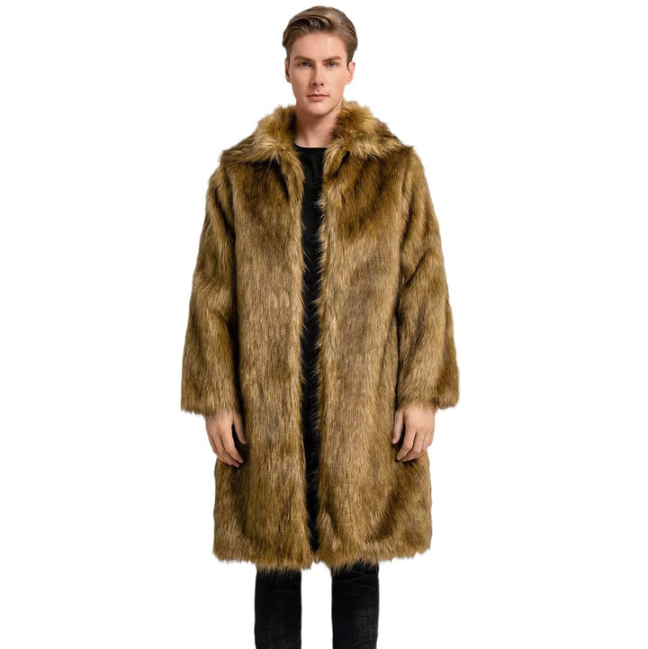 Herren Luxuriöser Kunstfell-Mantel mit voluminösem Kragen Drune
