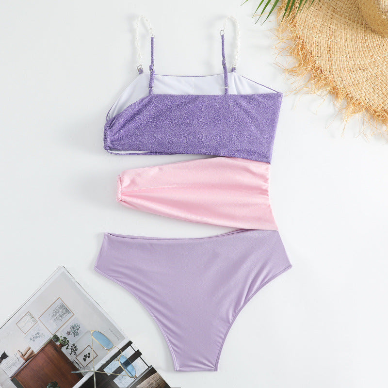 Damen Cut-Out Badeanzug mit schimmerndem Effekt und verstellbaren Trägern Drune