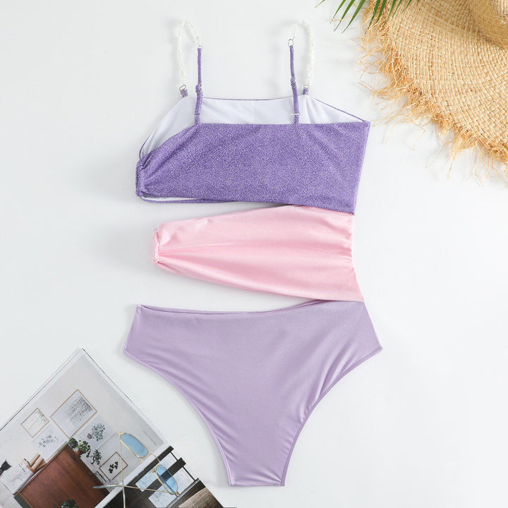 Damen Cut-Out Badeanzug mit schimmerndem Effekt und verstellbaren Trägern Drune