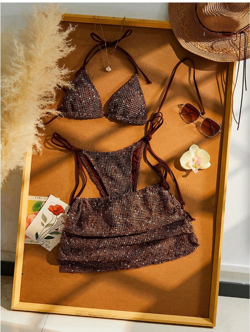 Damen Triangel-Bikini mit Wickelrock und verstellbaren Trägern Drune