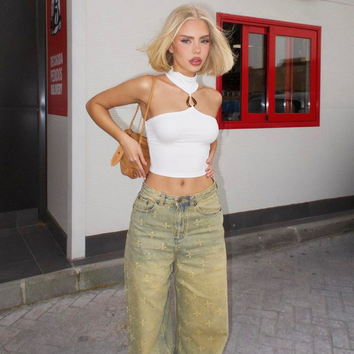 Damen Sportliches Crop-Top mit geschmackvollem Choker und dekorativem Detail Drune