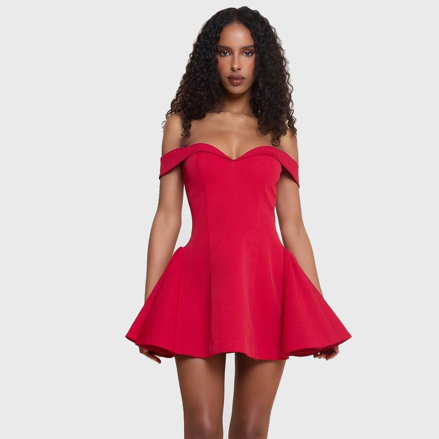Damen Offshoulder Mini Kleid mit verspieltem Schnitt Drune