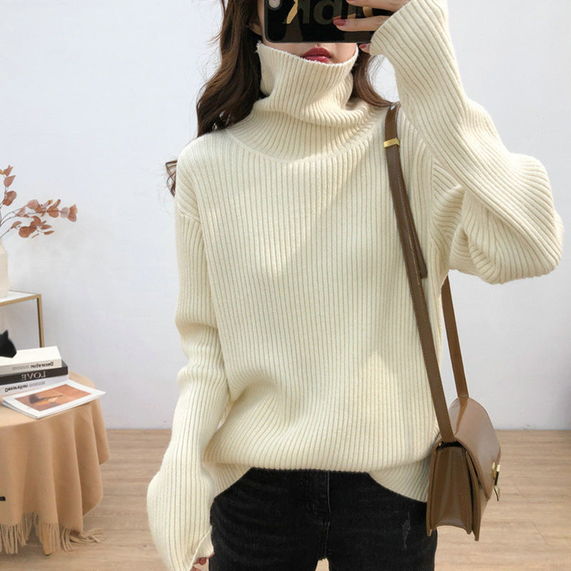 Damen warmer Rollkragenpullover mit feinem Rippstrick Drune