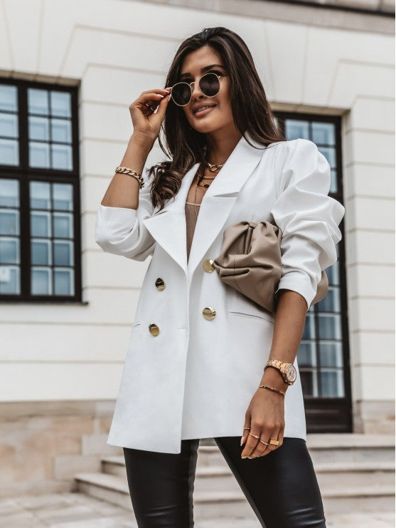 Damen eleganter Oversize-Blazer mit Taschen und Knopfdetails Drune