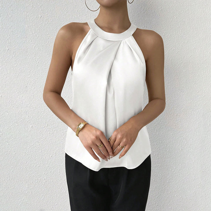 Damen Elegantes Top mit drapiertem U-Ausschnitt und High-End Satinfinish Drune