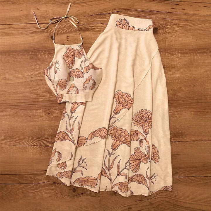 Damen Zweiteiliges Set mit floralen Mustern und luftiger Silhouette Drune