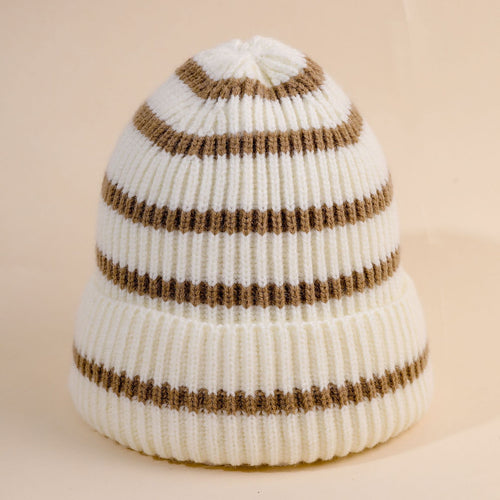 Damen Beanie-Mütze mit gestreiftem Design und weichem Innenfutter Drune
